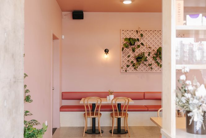 The pink interior at Lykke Cafe.